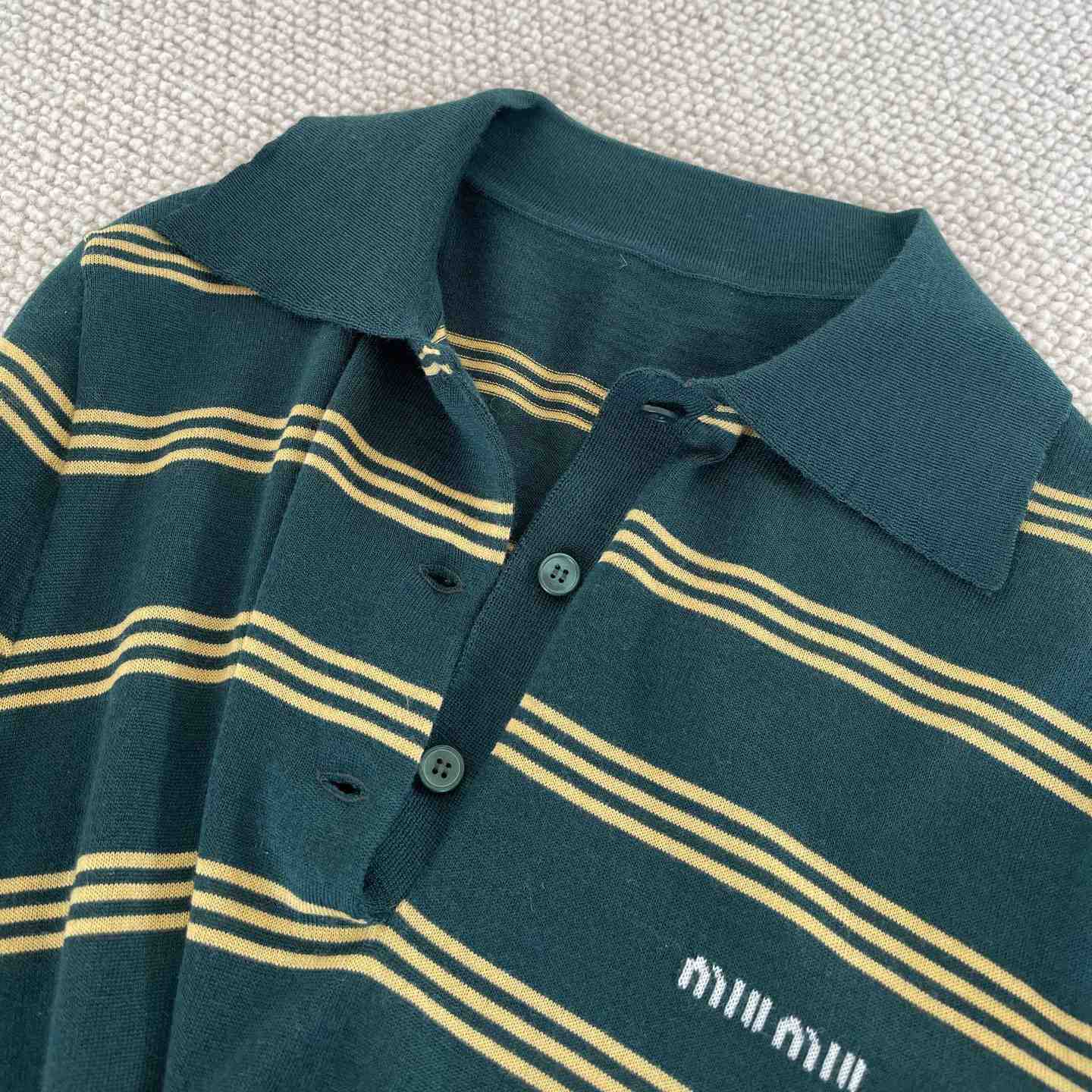 Miu Miu Women's Green and White Striped Sweater - DopestKickz