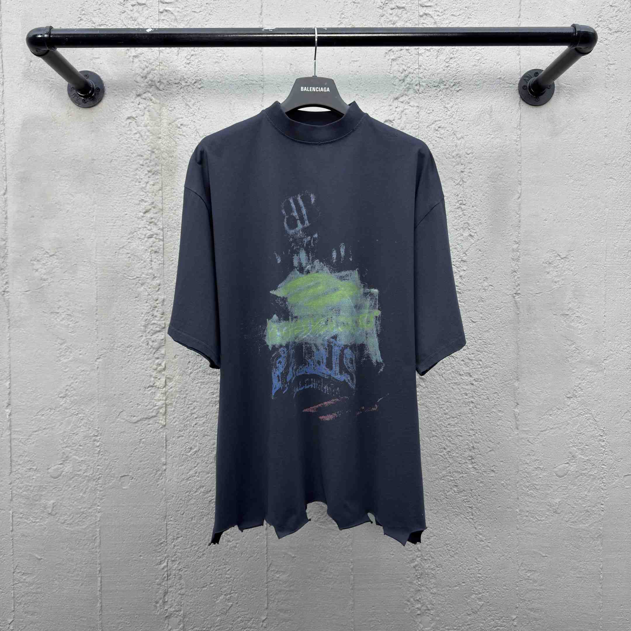 Balenciaga DIY Imprint Cropped T-Shirt In Washed Black Vintage Jersey - DopestKickz