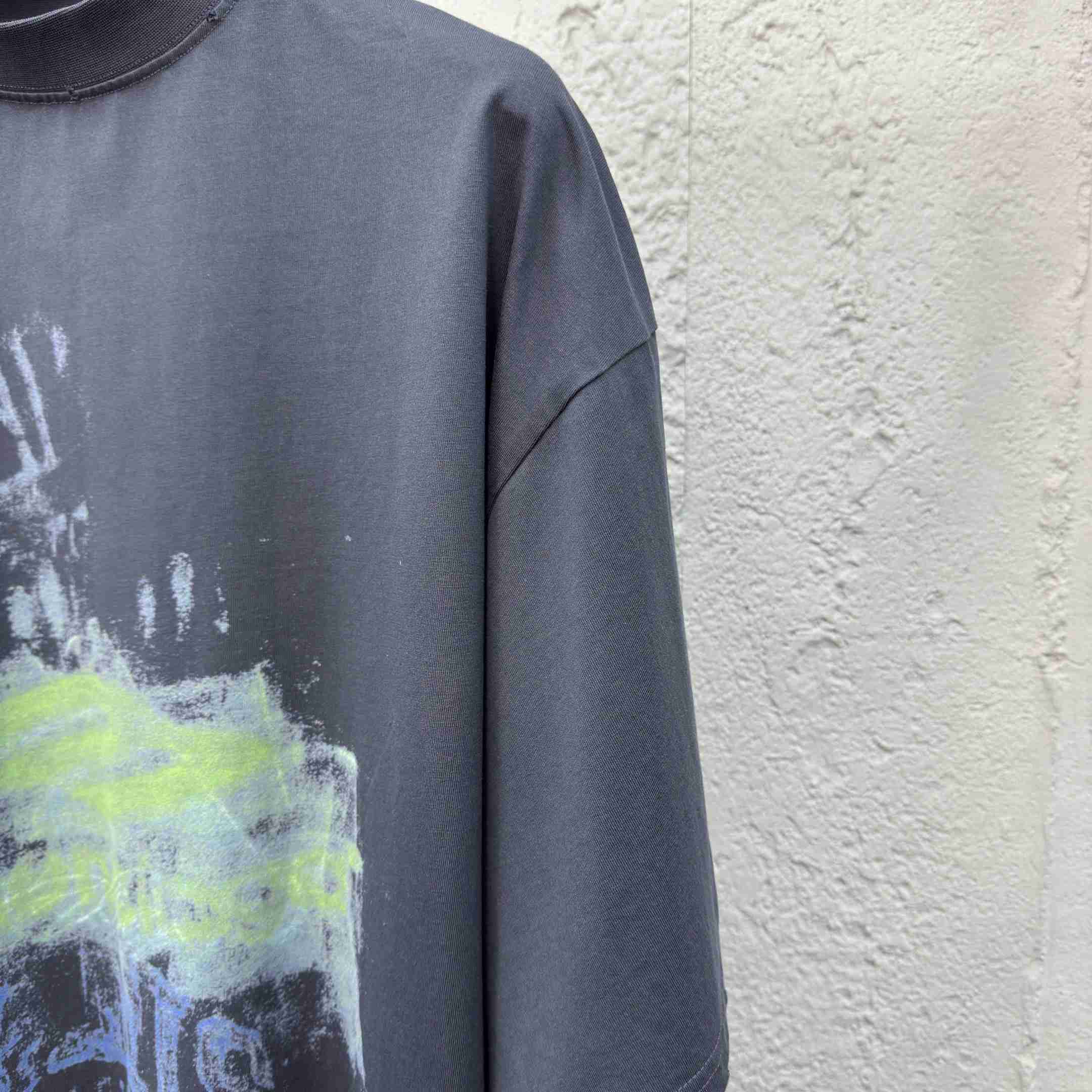 Balenciaga DIY Imprint Cropped T-Shirt In Washed Black Vintage Jersey - DopestKickz