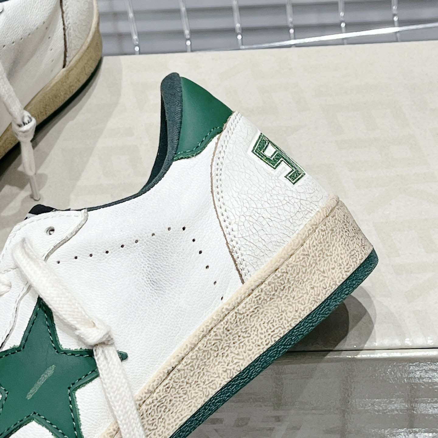 Golden Goose Ball Star Wishes In White Nappa Leather With Green Leather star And Heel Tab - DopestKickz