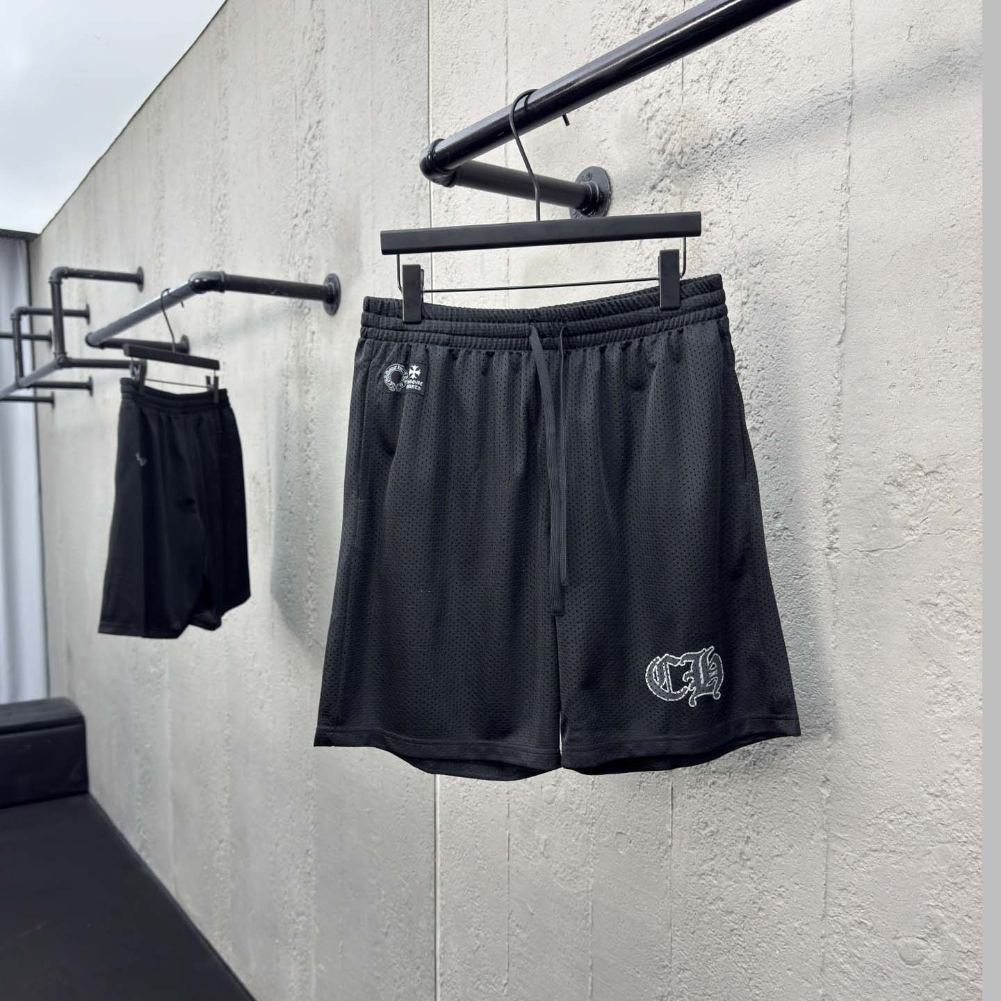 Chrome Hearts Sports Mesh Varsity Shorts Black - DopestKickz