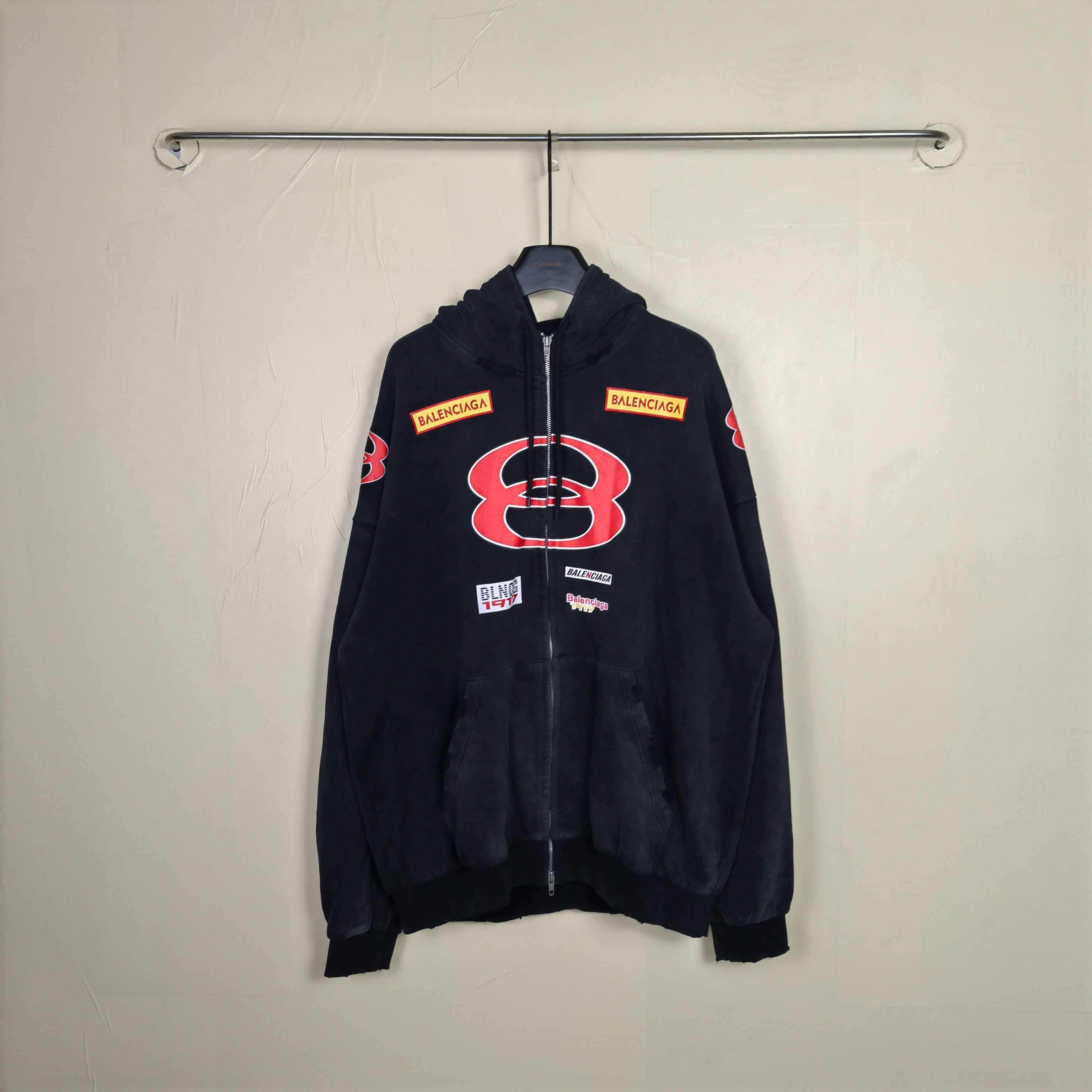 Balenciaga Sponsor Logos Large Zip-Up Hoodie In Faded Washed Black - DopestKickz