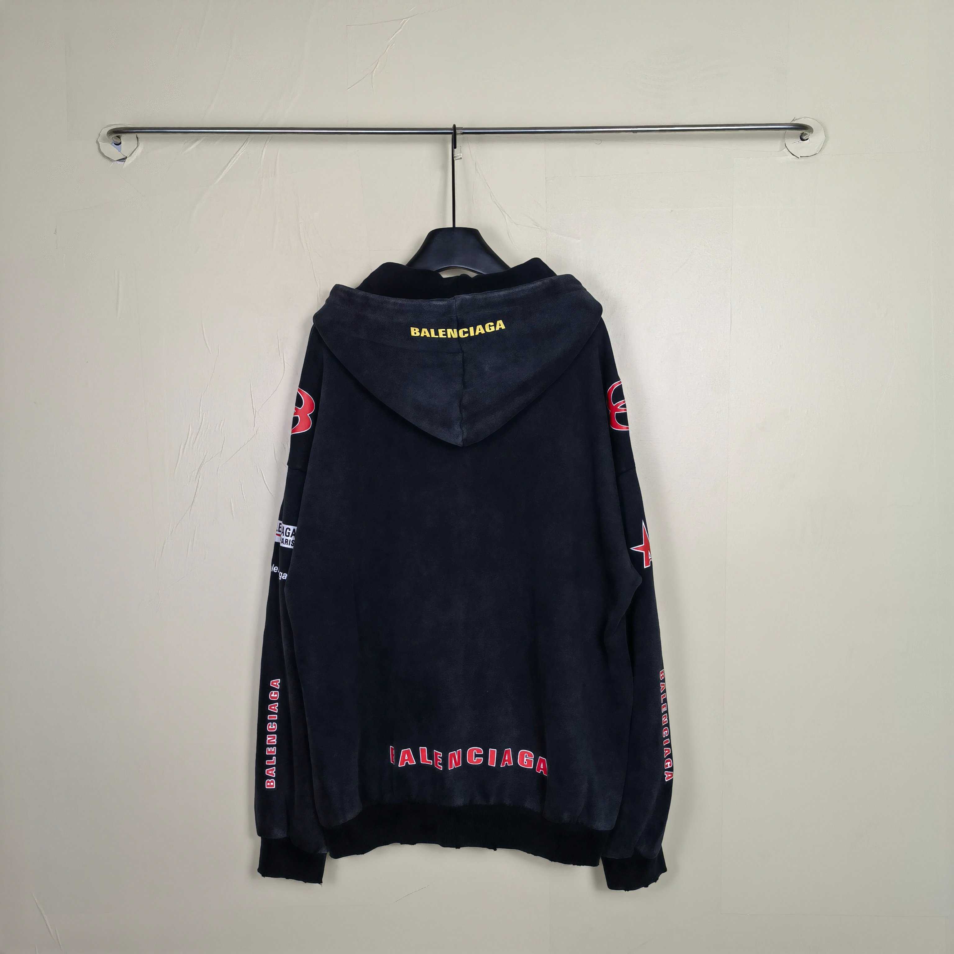 Balenciaga Sponsor Logos Large Zip-Up Hoodie In Faded Washed Black - DopestKickz