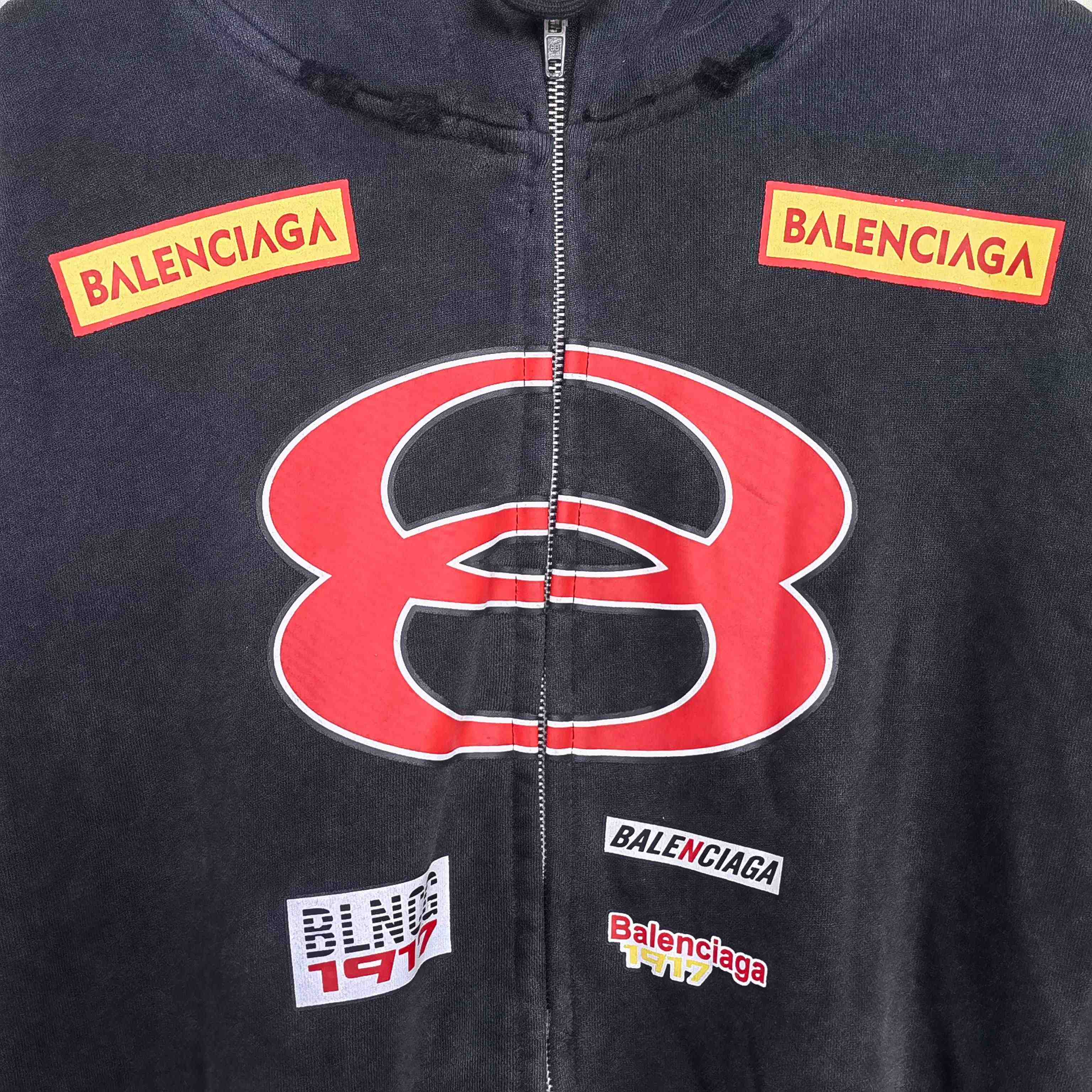 Balenciaga Sponsor Logos Large Zip-Up Hoodie In Faded Washed Black - DopestKickz