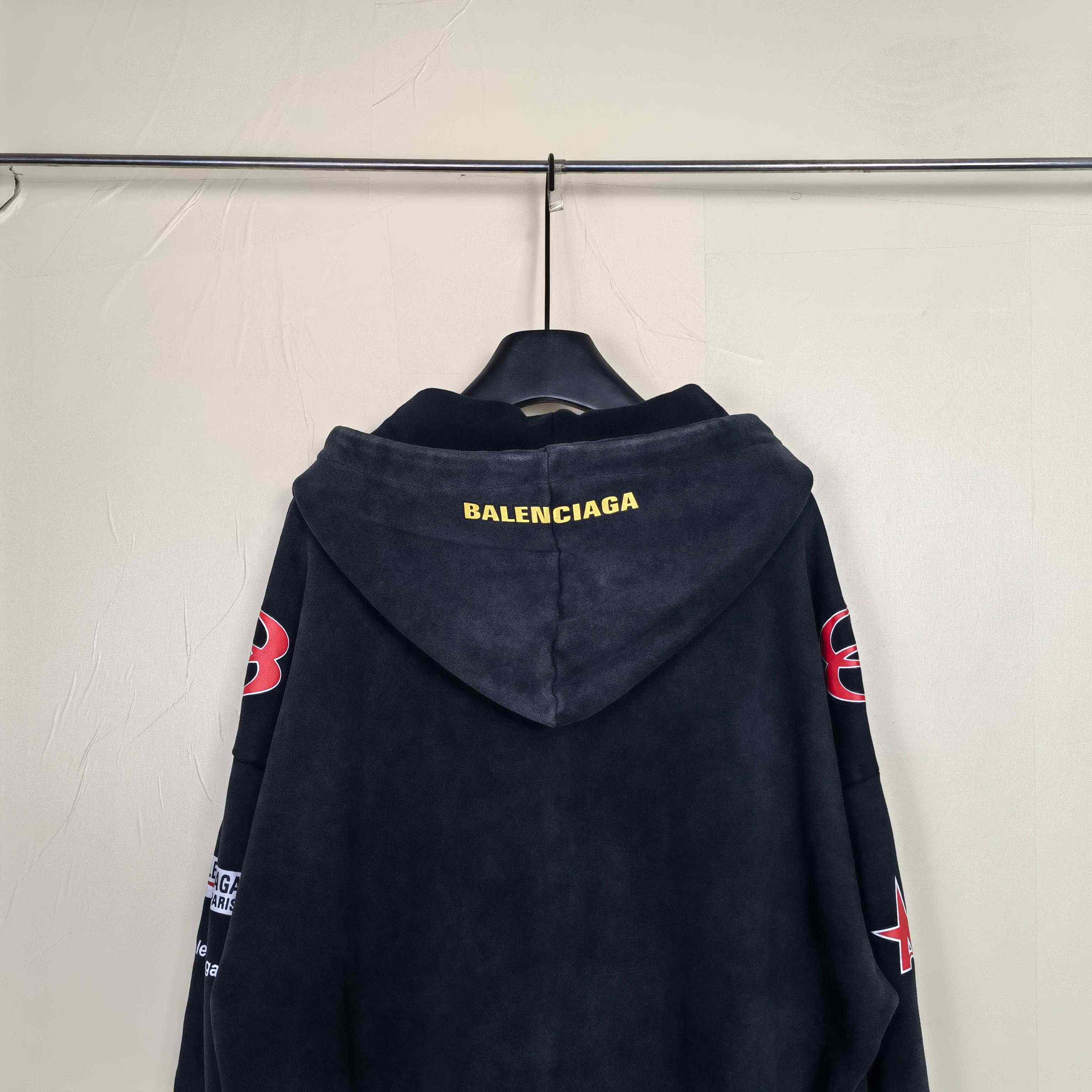 Balenciaga Sponsor Logos Large Zip-Up Hoodie In Faded Washed Black - DopestKickz