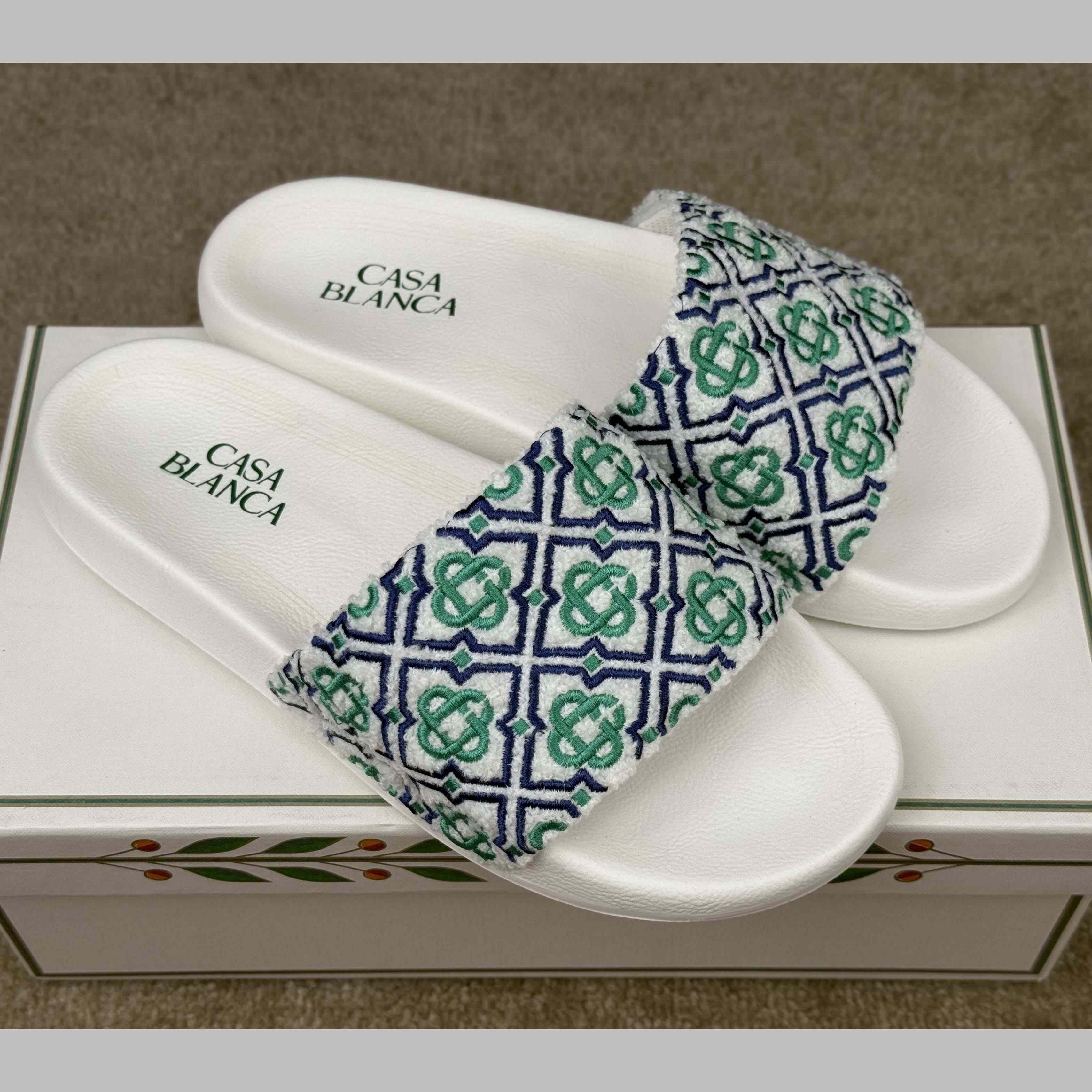 Casablanca Embroidered-monogram Slides - DopestKickz