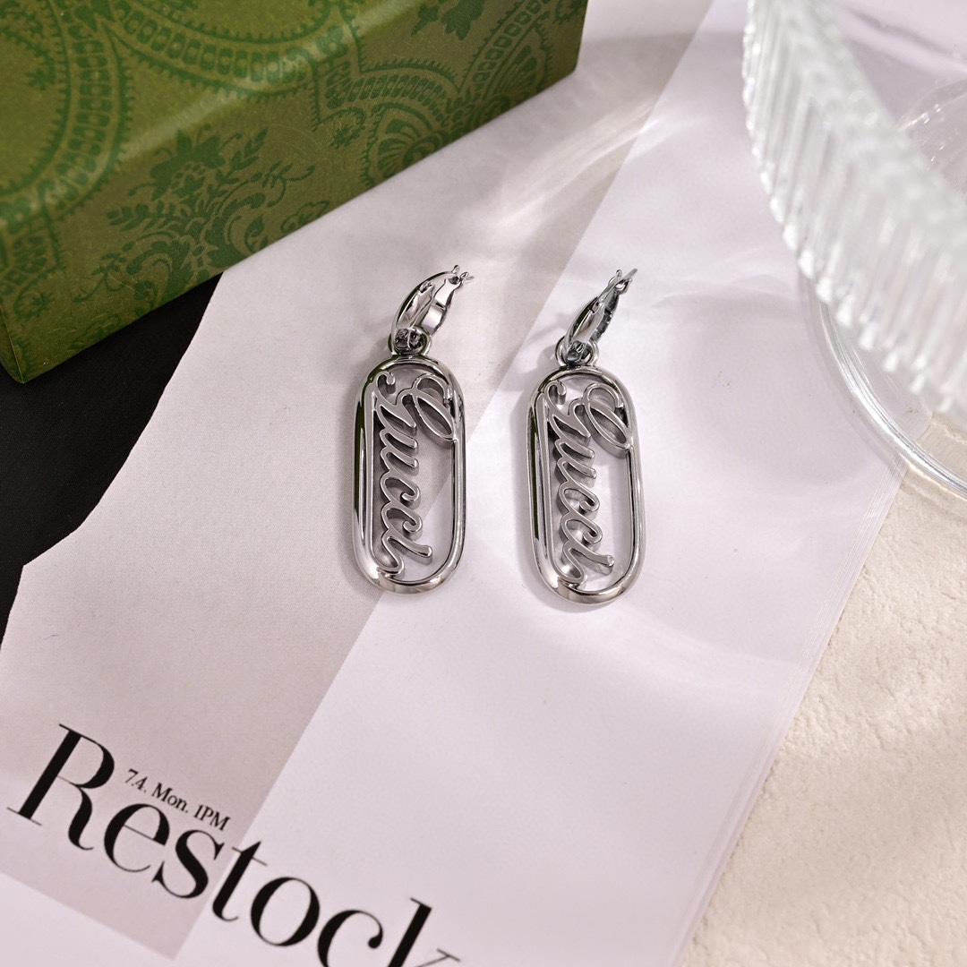 Gucci Script Logo Drop Earrings - DopestKickz