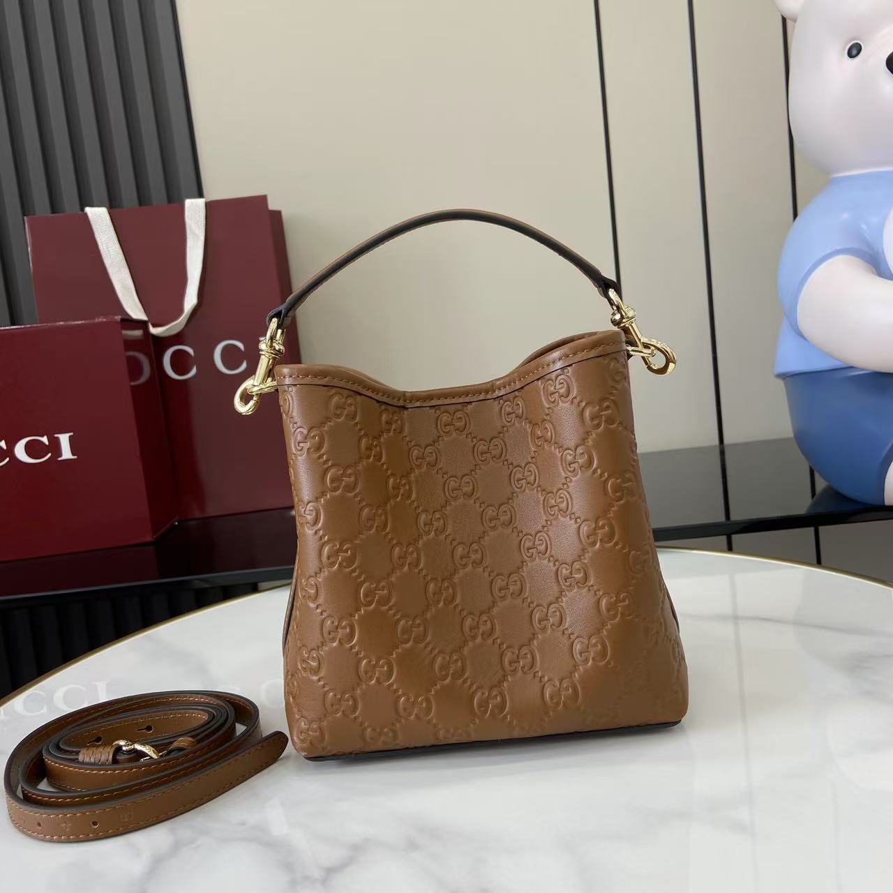 Gucci GG Emblem Small Bucket Bag  - DopestKickz