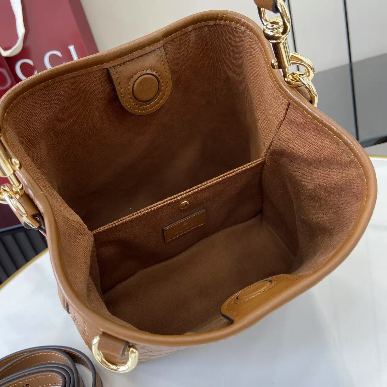 Gucci GG Emblem Small Bucket Bag  - DopestKickz