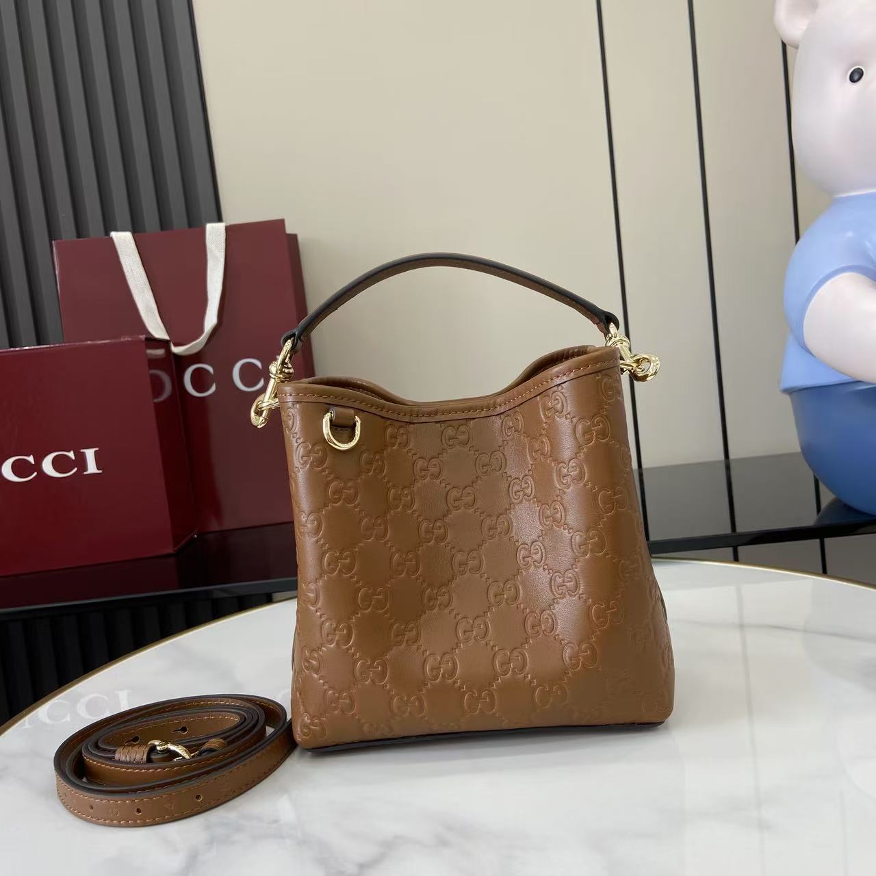 Gucci GG Emblem Small Bucket Bag  - DopestKickz