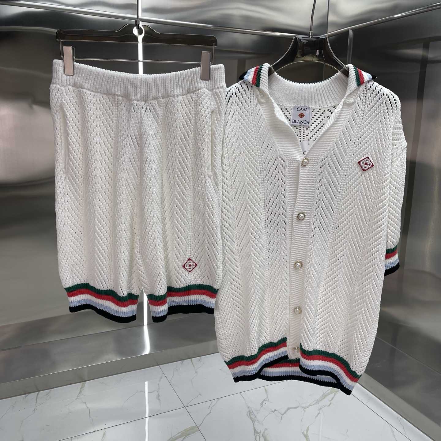 Casablanca Cotton Montagne Ondulee Short-Sleeve Crochet Shirt And Shorts - DopestKickz