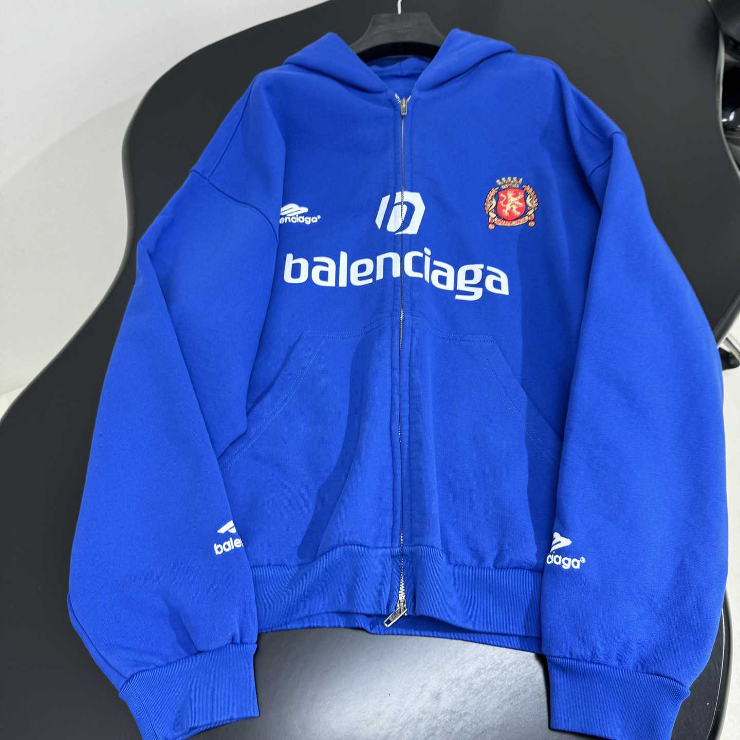 Balenciaga Paris Blue Soccer Zip-up Hoodie - DopestKickz