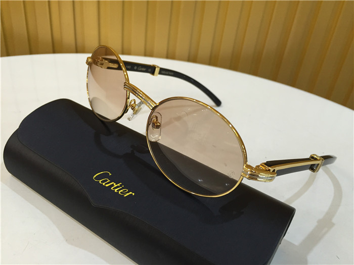Cartier 7550178 55-22 Black Curve Cattle Horn Sunglasses In Gold Brown - DopestKickz