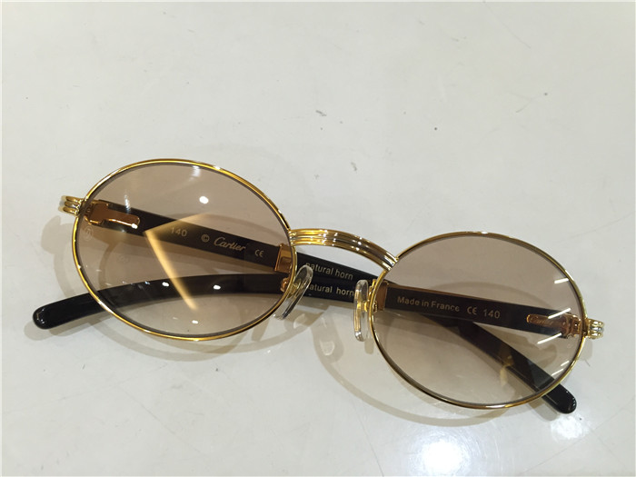 Cartier 7550178 55-22 Black Curve Cattle Horn Sunglasses In Gold Brown - DopestKickz