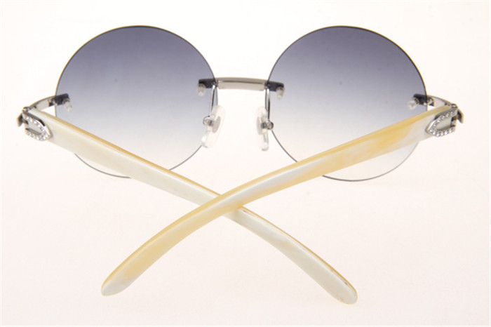 Cartier 3524012 Diamond White Buffalo Sunglasses In Silver With Grey Gradient Round Lens - DopestKickz