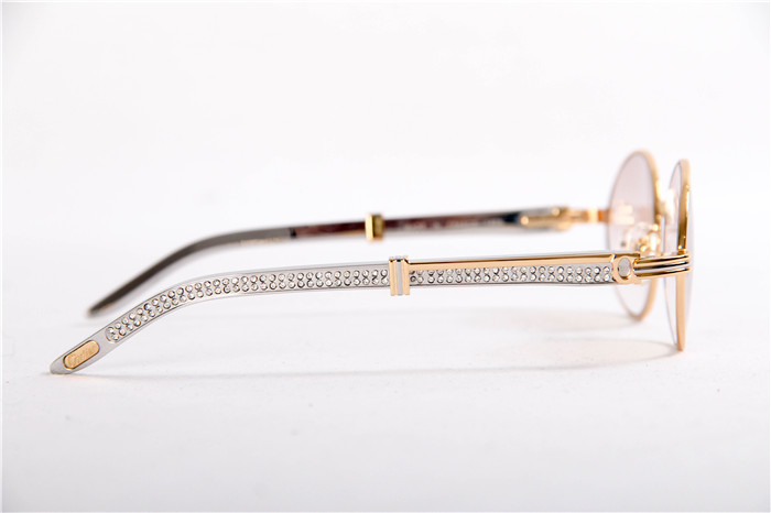 Cartier 7550178 55-22 Diamond Silver Curve Stainless Steel Sunglasses In Gold Brown - DopestKickz