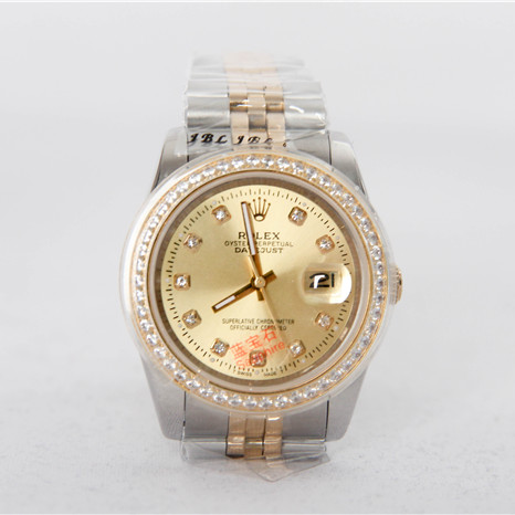 Rolex High Quality Datejust Stainless Steel and Jubille Bracelet Champagne Diamond Dial Full Diamond Bezel Watch - DopestKickz