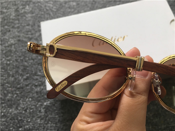 Cartier 7550178 55-22 Full Diamond Wood Sunglasses In Gold Brown - DopestKickz