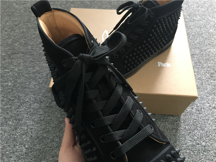 Limited Version Christian Louboutin Louis Spikes Black Orlato Suede Sneakers - DopestKickz