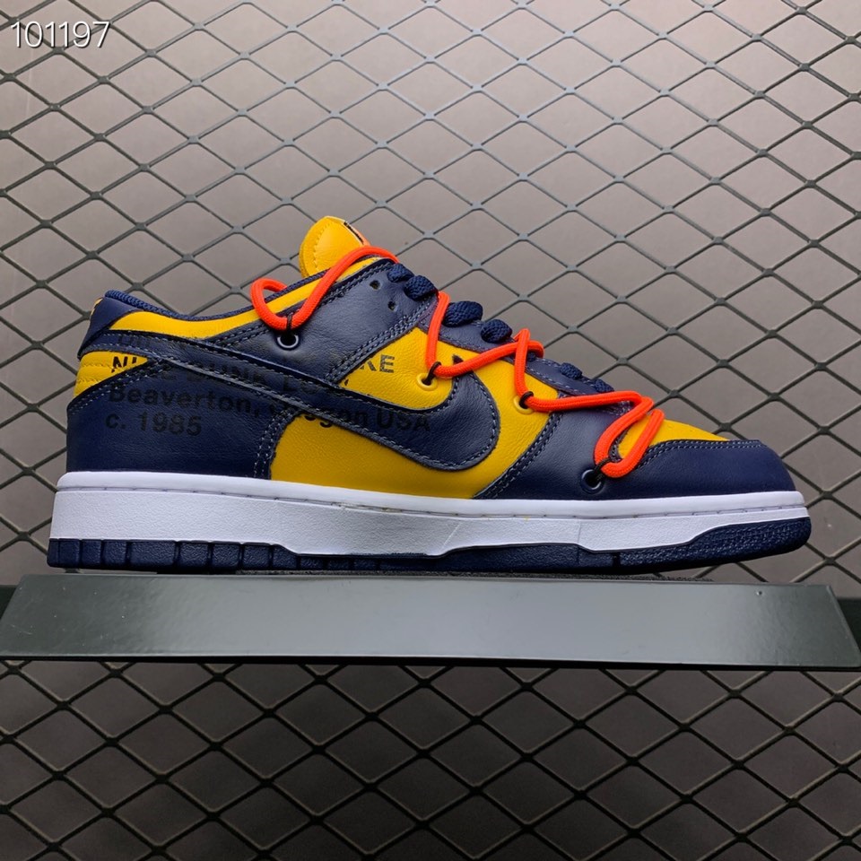 Off-White X Futura X Nike SB Dunk Low "University Gold" - DopestKickz