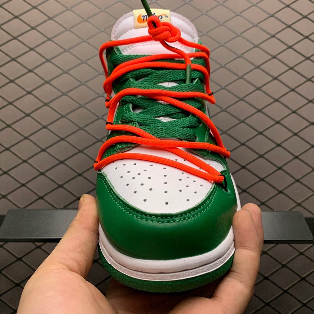 Off-White X Futura X Nike SB Dunk Low In White/Pine Green  - DopestKickz