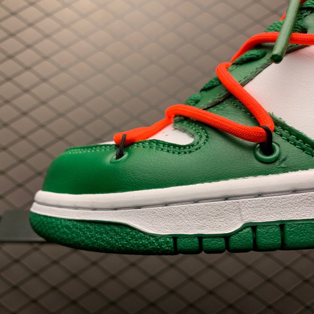 Off-White X Futura X Nike SB Dunk Low In White/Pine Green  - DopestKickz