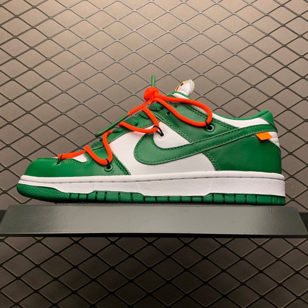 Off-White X Futura X Nike SB Dunk Low In White/Pine Green  - DopestKickz