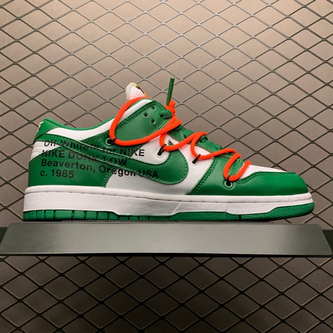Off-White X Futura X Nike SB Dunk Low In White/Pine Green  - DopestKickz