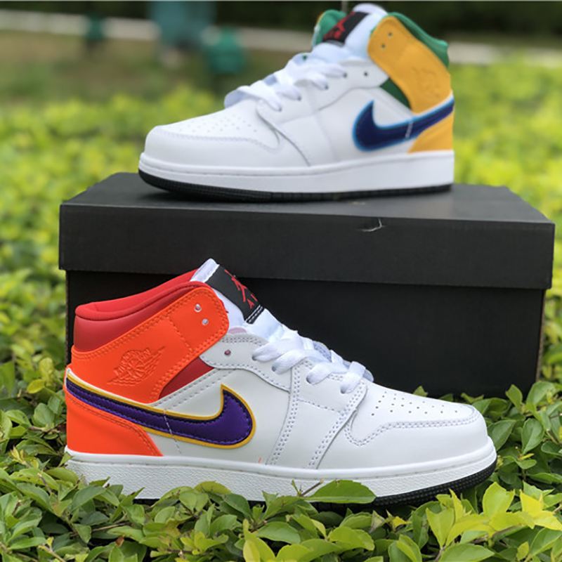 Jordan Air Jordan 1 Mid GS White Court Purple Spirit Teal - DopestKickz