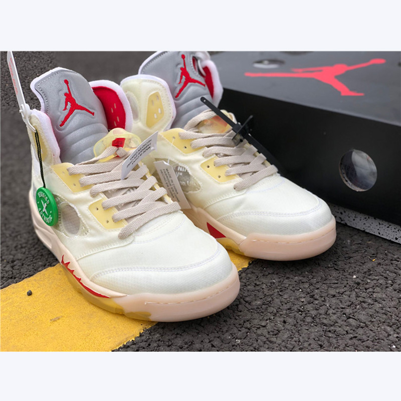 Jordan Offwhite X AJ5 White/Fire Red  - DopestKickz