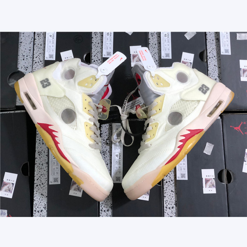 Jordan Offwhite X AJ5 White/Fire Red  - DopestKickz