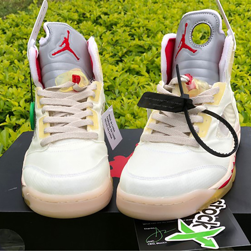 Jordan Offwhite X AJ5 White/Fire Red  - DopestKickz