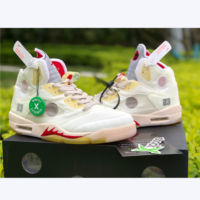 Jordan Offwhite X AJ5 White/Fire Red  - DopestKickz