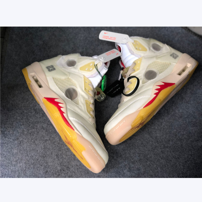 Jordan Offwhite X AJ5 White/Fire Red  - DopestKickz