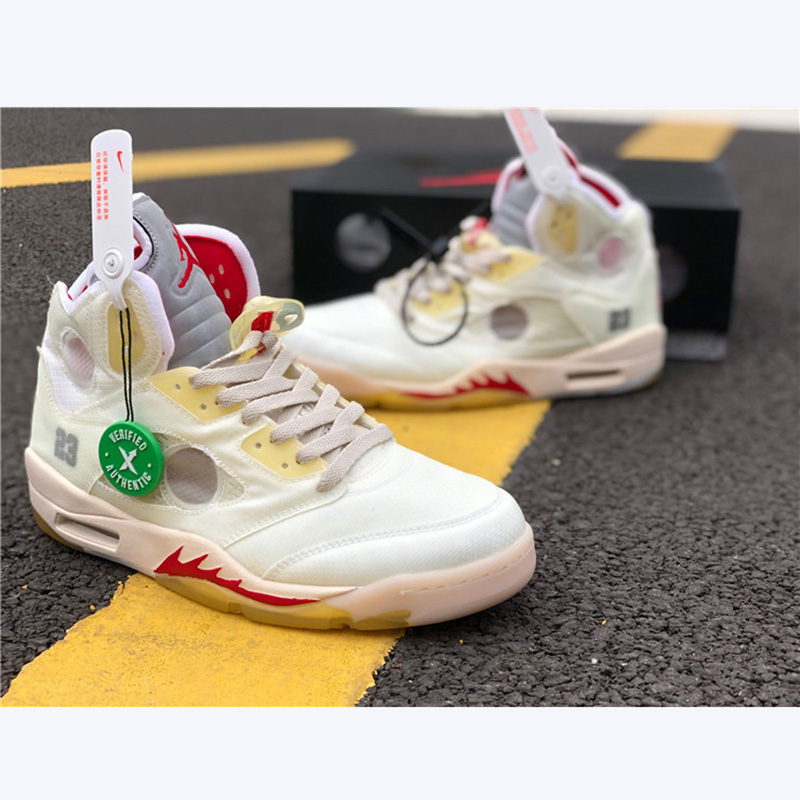 Jordan Offwhite X AJ5 White/Fire Red  - DopestKickz