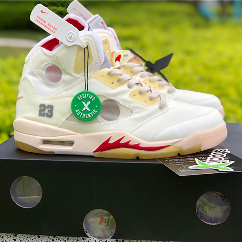 Jordan Offwhite X AJ5 White/Fire Red  - DopestKickz
