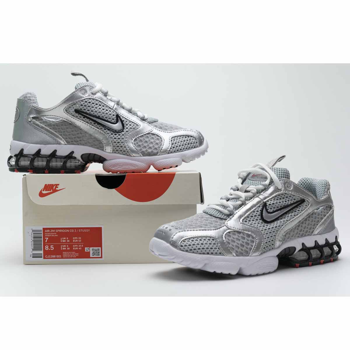 Stussy X Nike Air Zoom Spiridon Caged 2 Metallic Silver - DopestKickz
