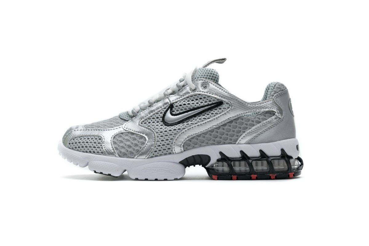 Stussy X Nike Air Zoom Spiridon Caged 2 Metallic Silver - DopestKickz
