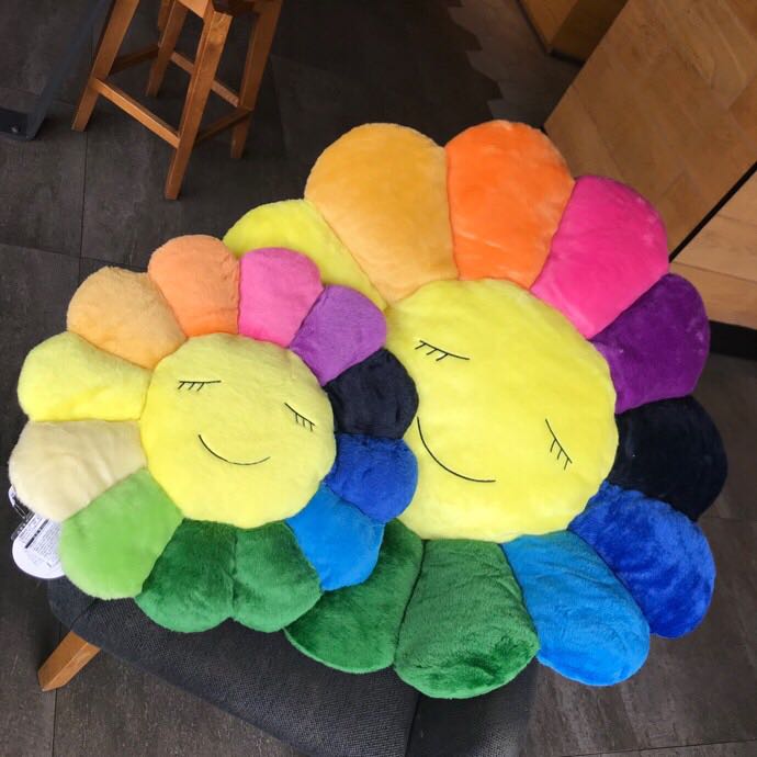 Takashi Murakami Smile On Rainbow Flower Plush Toys （Big / 100cm） - DopestKickz