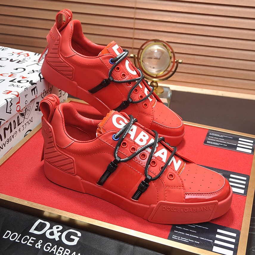 Dolce & Gabbana Red Men's Portofino Leather Sneakers - DopestKickz