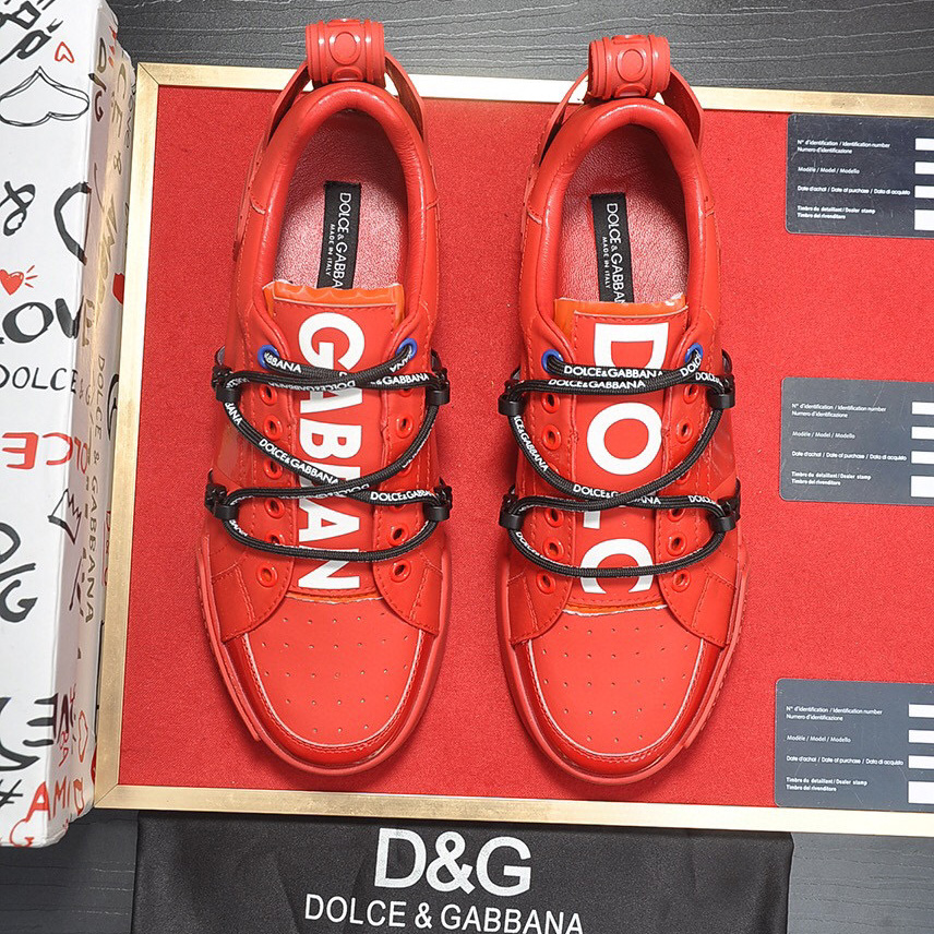Dolce & Gabbana Red Men's Portofino Leather Sneakers - DopestKickz