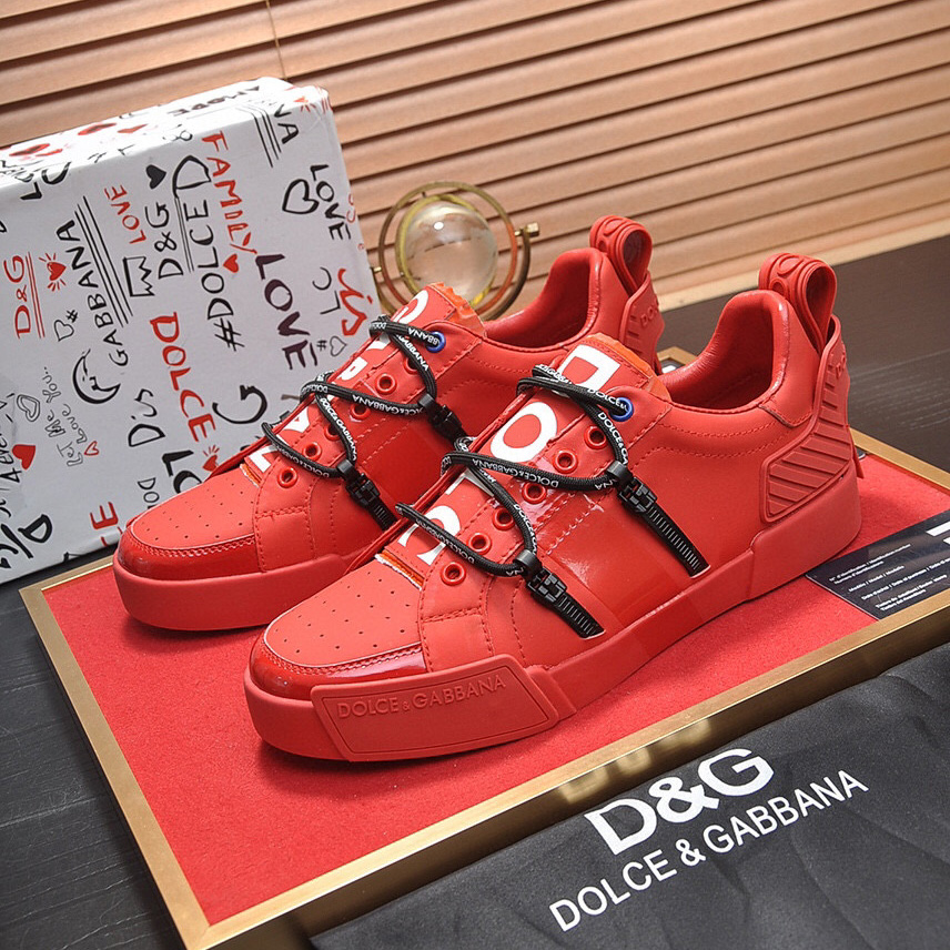 Dolce & Gabbana Red Men's Portofino Leather Sneakers - DopestKickz
