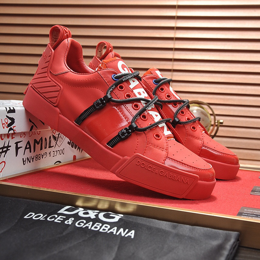 Dolce & Gabbana Red Men's Portofino Leather Sneakers - DopestKickz