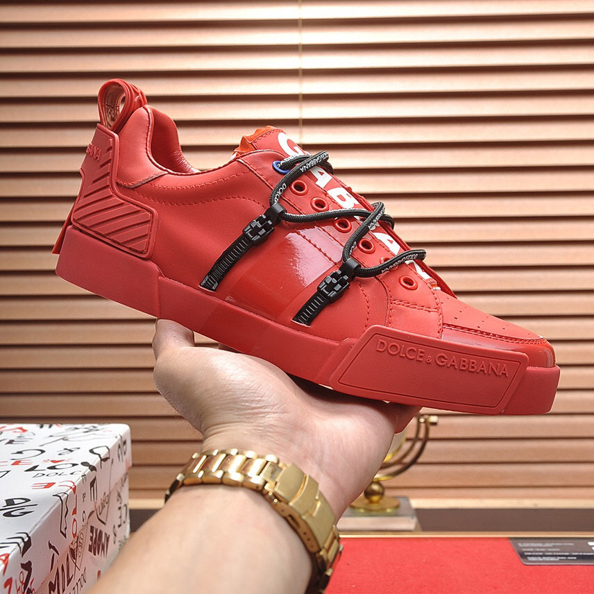 Dolce & Gabbana Red Men's Portofino Leather Sneakers - DopestKickz