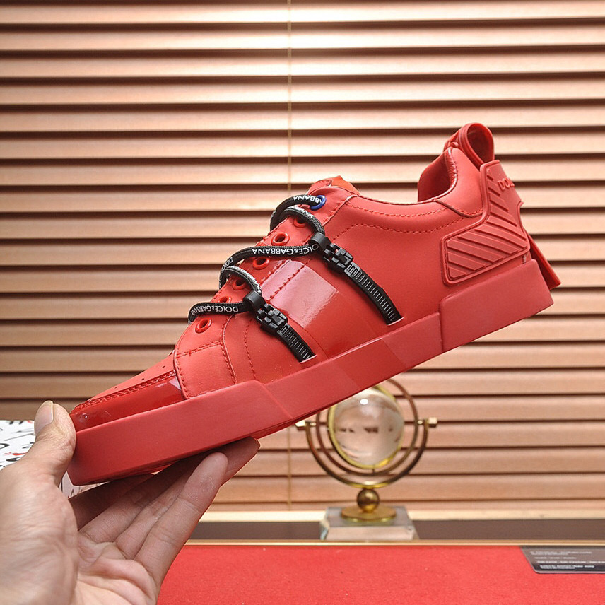 Dolce & Gabbana Red Men's Portofino Leather Sneakers - DopestKickz