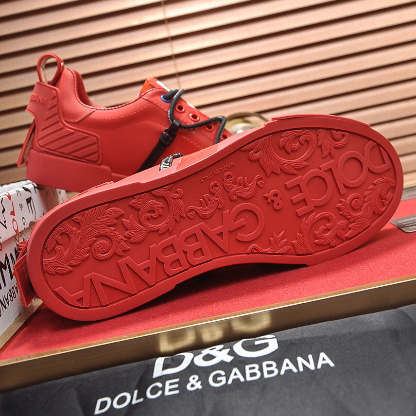 Dolce & Gabbana Red Men's Portofino Leather Sneakers - DopestKickz