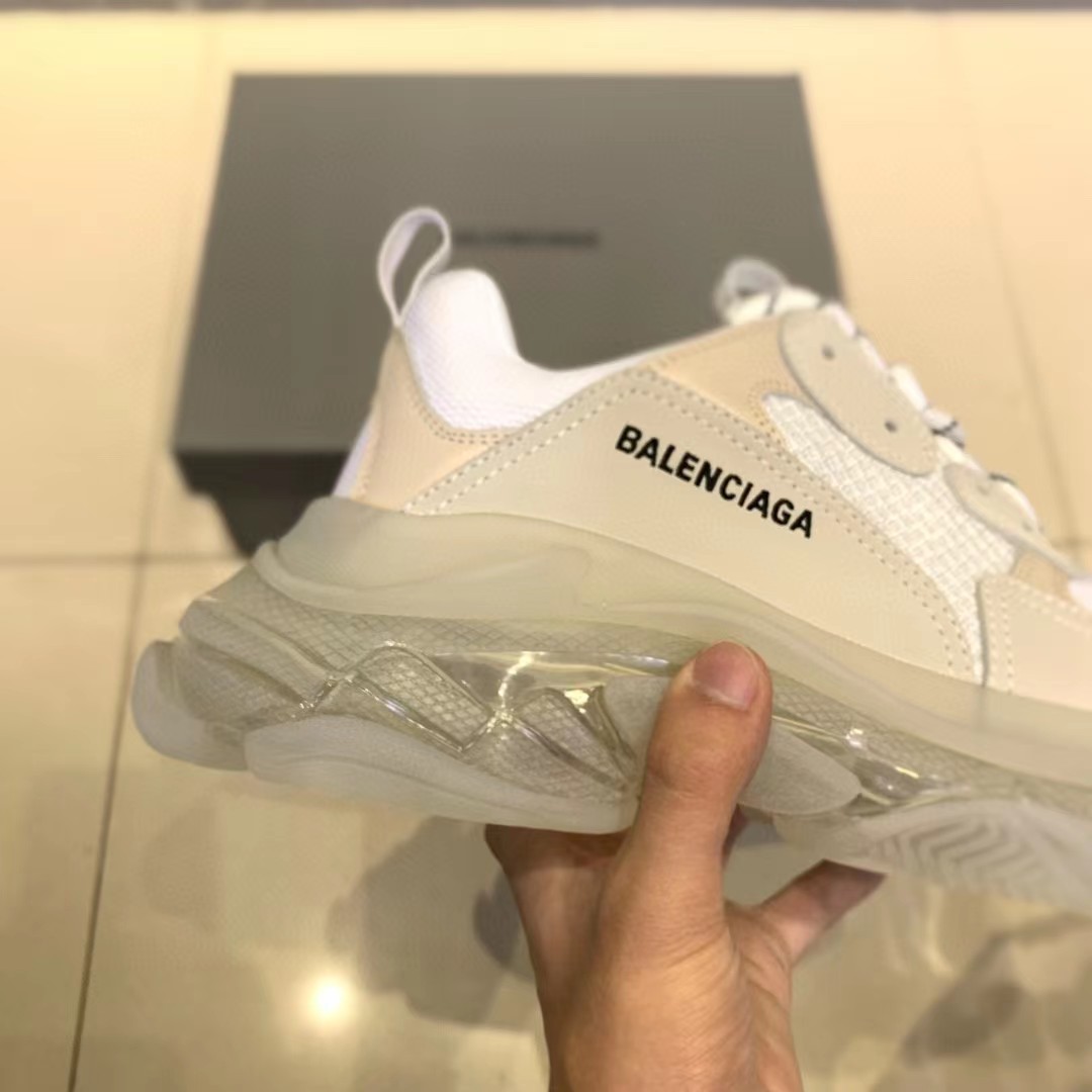 Balenciaga Clear Sole Triple S Trainers White - DopestKickz