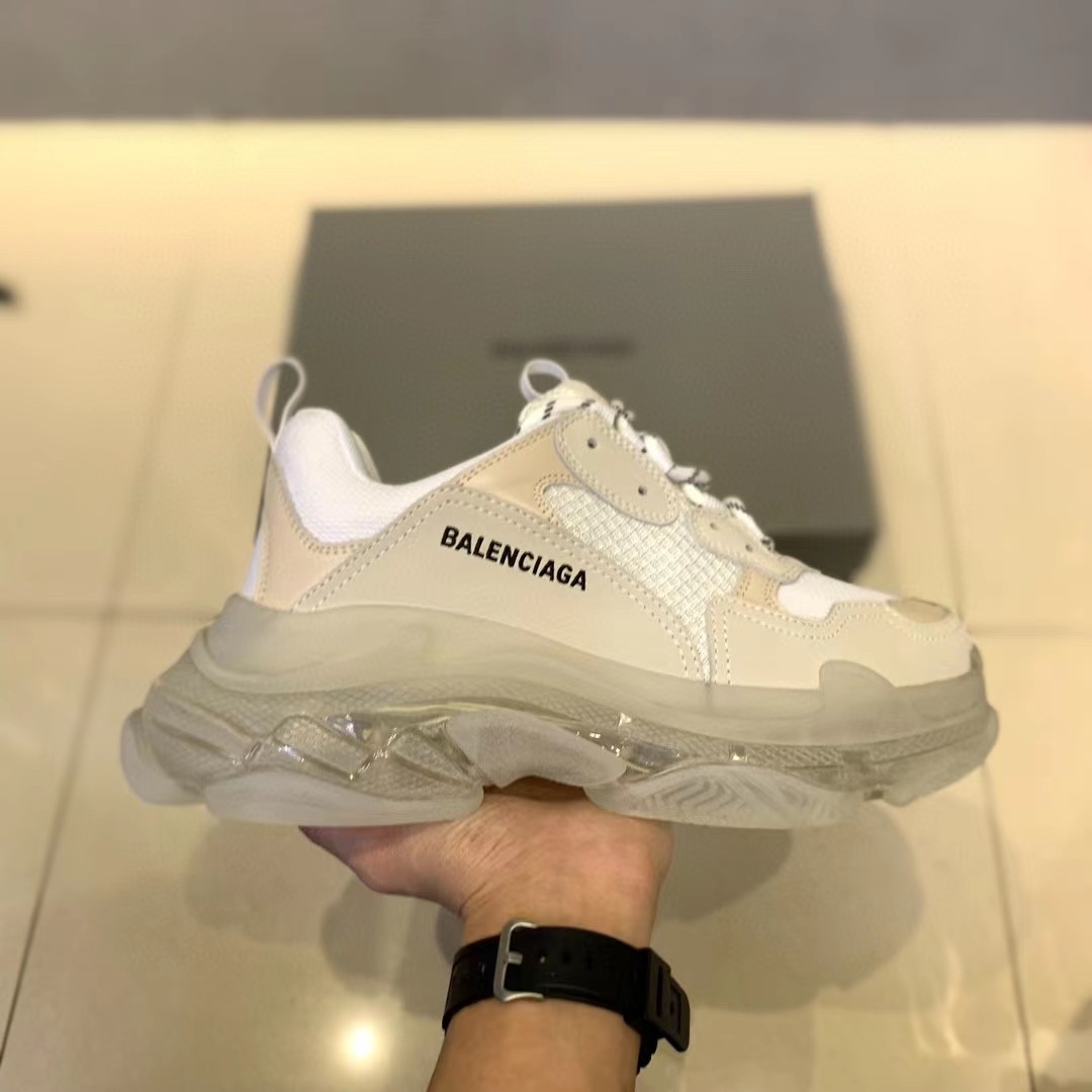Balenciaga Clear Sole Triple S Trainers White - DopestKickz