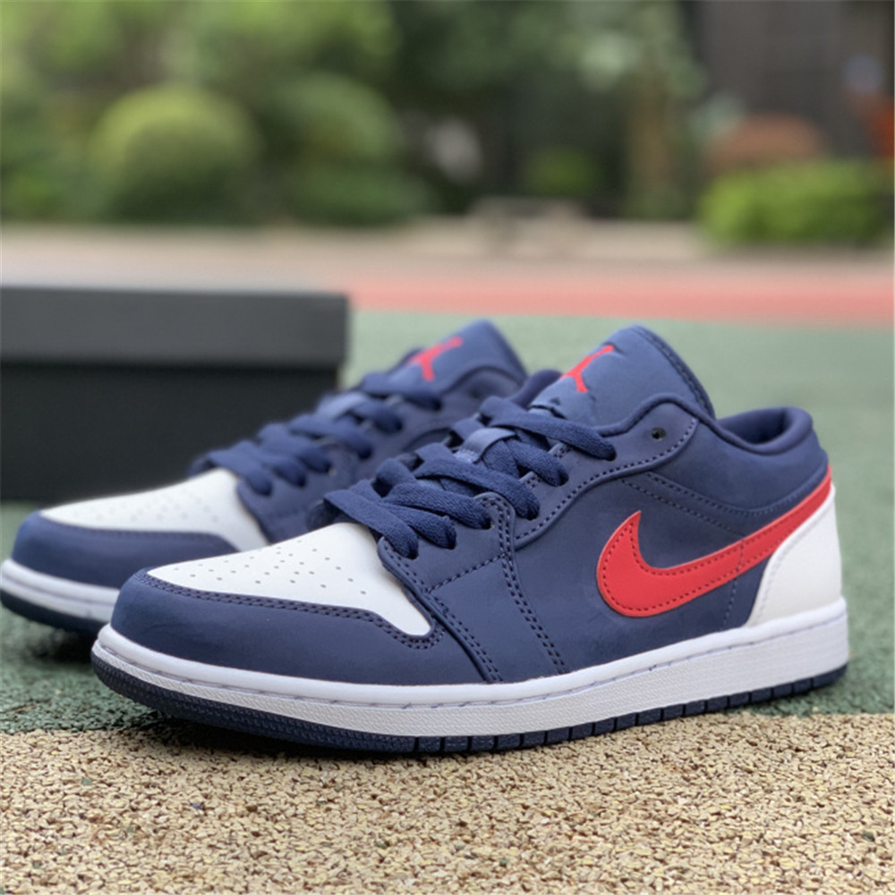 Jordan AJ 1 Low USA White Blue Red Basketball Shoes CZ8454-400 - DopestKickz