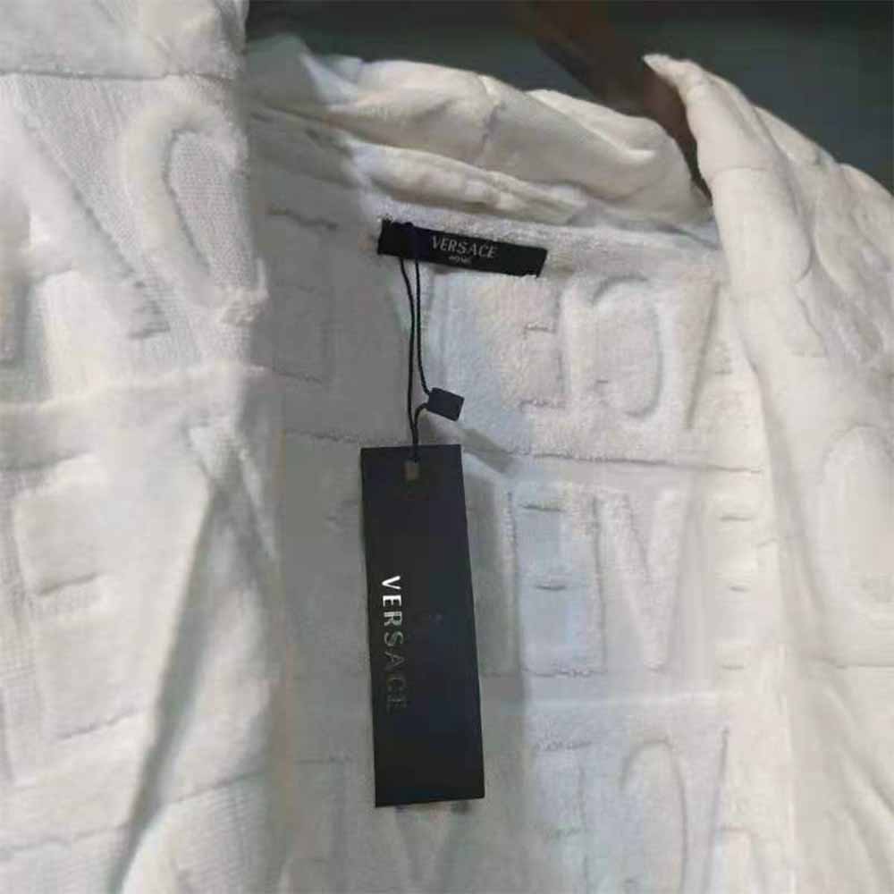 Versace Palazzo Logo Jacquard White Bathrobe - DopestKickz